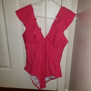 Pink Ruffled One-Piece Swimsuit Sz M NWOT
